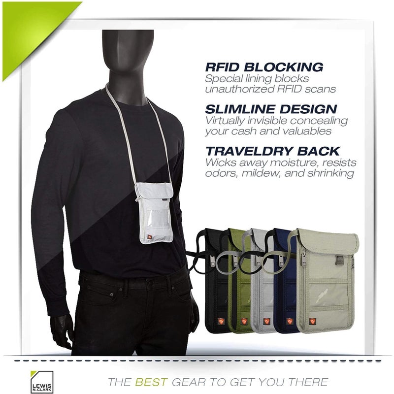 Lewis N. Clark Men's RFID Blocking Stash Wallet, Travel Neck Pouch Passport Holder for Women & Men, Olive, One Size - Image 2